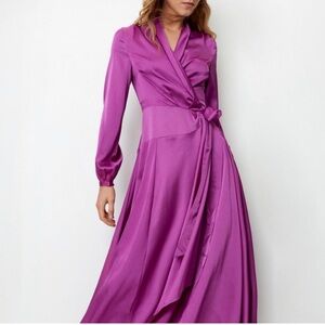 Nastygal satin long sleeve maxi wrap dress!